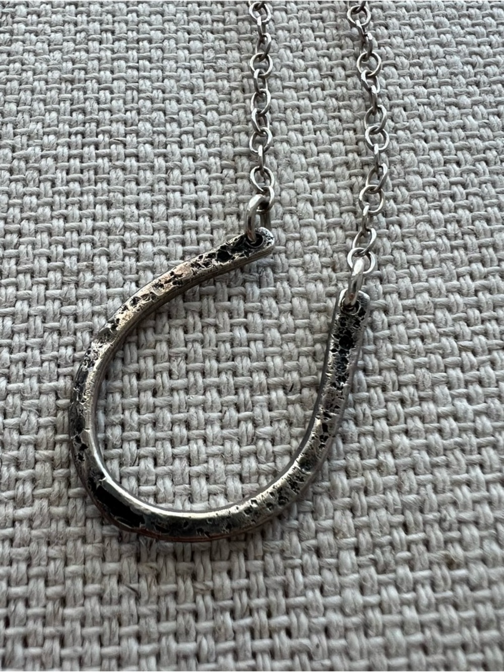 Hammered Sterling Silver Horseshoe Pendant Chain Necklace